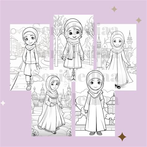 5 Hijabi Princesses Islamic Colouring Pages For Kids Printable Pdf Etsy