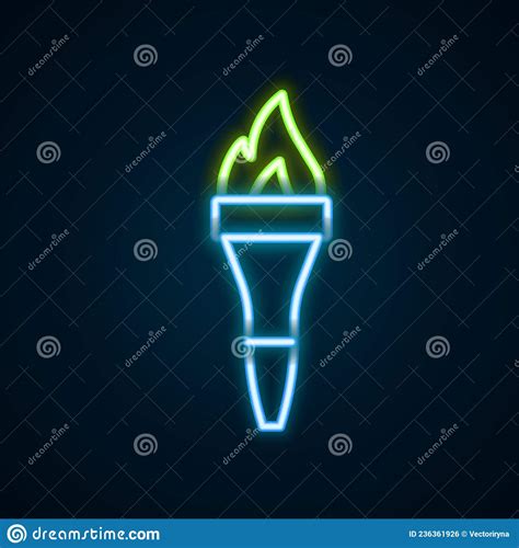 Glowing Neon Line Torch Flame Icon Isolated On Black Background Symbol