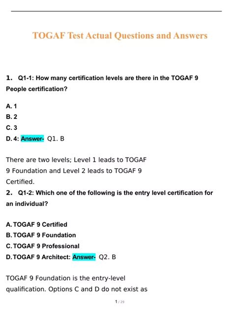 Togaf Test Actual Questions And Answers Verified Togaf Stuvia Us