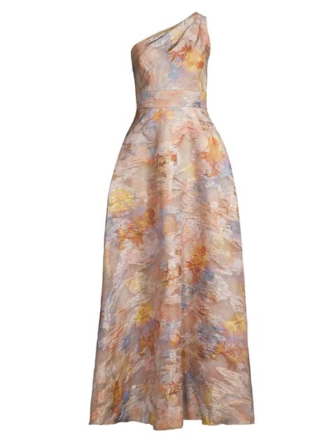 Shop Aidan Mattox One Shoulder Jacquard Gown Saks Fifth Avenue