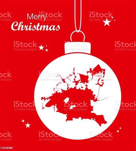 Merry Christmas Illustration Theme With Map Of Houston City Texas Stock