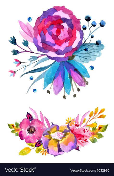 Watercolor Flowers Set Colorful Floral Collection Vector Image