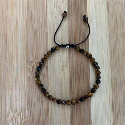 Pulseira Ajust Vel Pedra Natural Olho De Tigre Mm Elo