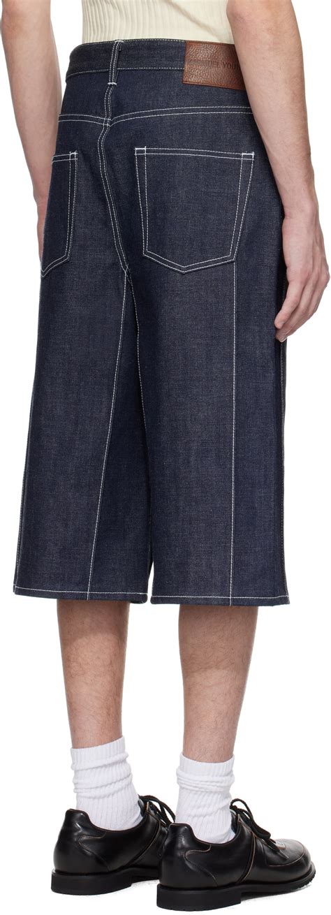 Karmuel Young Navy Cuboid Raw Denim Shorts Karmuel Young