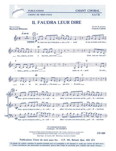 Il Faudra Leur Dire SATB Partitions Musicales