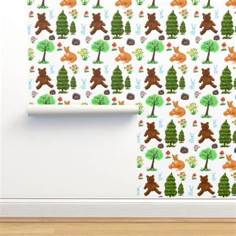 Animals in the forest Wallpaper | Spoonflower