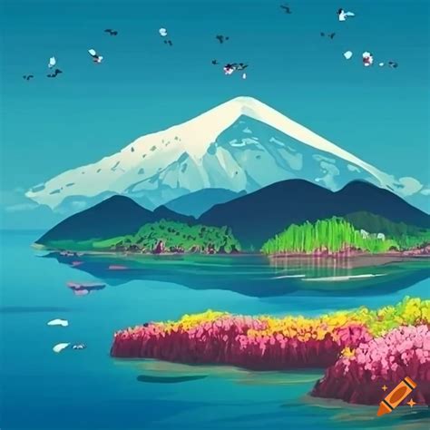 Sakura Trees And Floating Islands In A Japanese Landscape On Craiyon