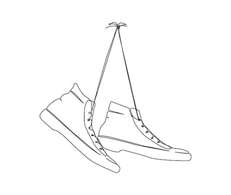 Disegno Continuo Di Una Linea Di Scarpe Appese Al Muro Sneakers Alla