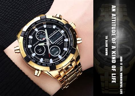 Fashion Watches Men Luxury Brand Amuda Gold Golden Watches Men Sports Quartz Watch Dual Time