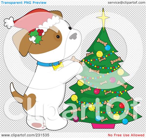 Royalty-Free (RF) Clipart Illustration of a Cute Puppy Dog Decorating A Christmas Tree With ...