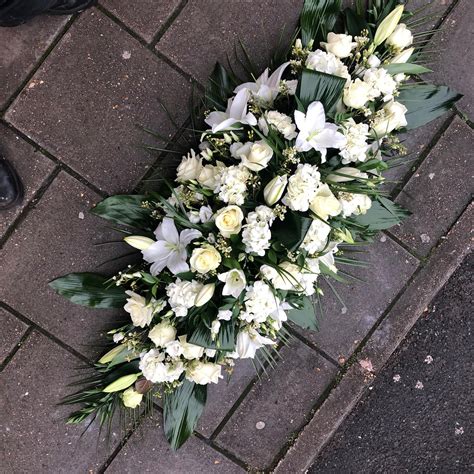 Luxury White Coffin Spray Funeral Flowers Tribute With Lily Roses Hydrangea And Lisianthus