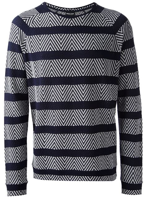 Giorgio Armani Jacquard Striped Sweater In Blue For Men Lyst