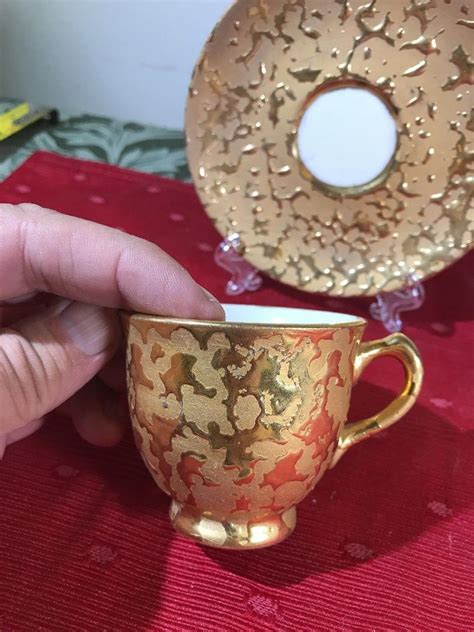 Vintage 1950s Weeping Bright Gold 22k Made In Usa Tea Cup And Saucer Lt