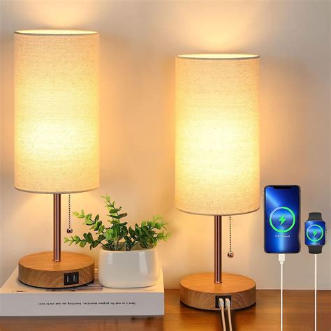 Set Of 2 Table Lamps With 2 Usb Ports Modern Bedside Lamps Desk Lamps With Pull Chain