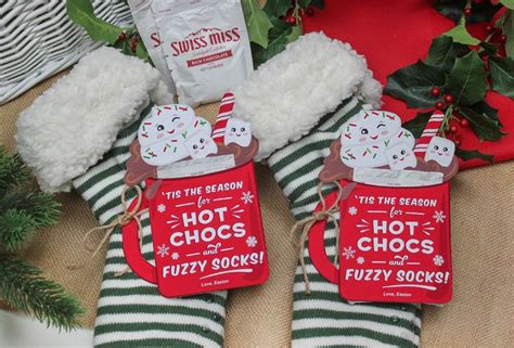 Hot Chocs Fuzzy Socks Christmas Gift Tag Printable Hot Cocoa Printable Hot Chocolate