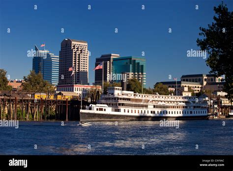 The downtown Sacramento City skyline on the Sacramento River, including ...