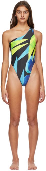 Louisa Ballou Ssense Exclusive Blue And Yellow Plunge One Piece