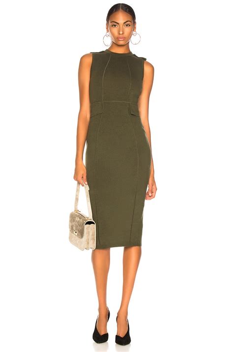 Victoria Beckham Signature Crewneck Dress in Military Green | FWRD