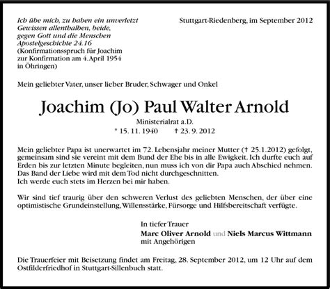 Traueranzeigen Von Joachim Paul Walter Arnold Stuttgart Gedenkt De