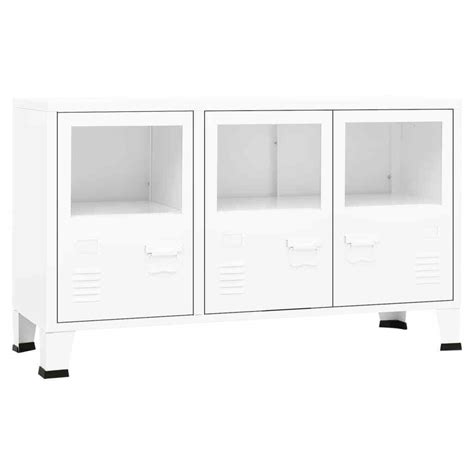 96155 Credenza Bianca Industriale 105x35x62 Cm In Metallo E Vetro EBay