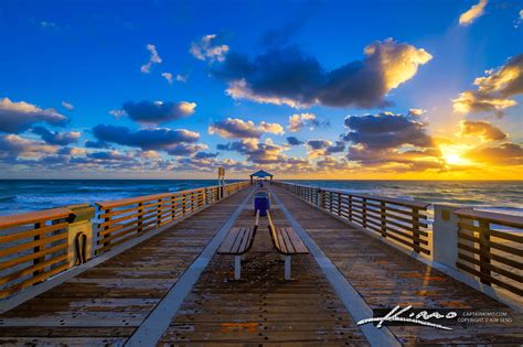 Juno Beach Pier Sunrise Windy Day Royal Stock Photo