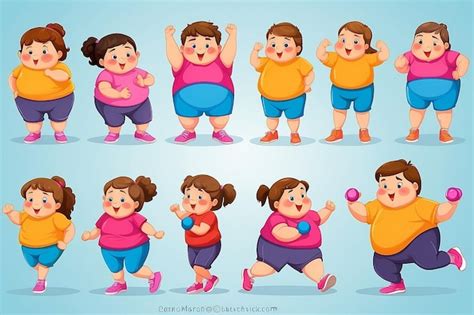 Premium AI Image | Set of fat kids exercise