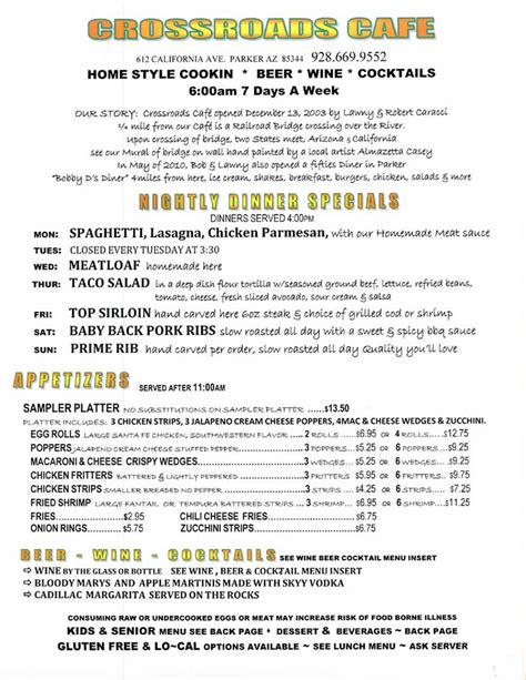 Menu | Crossroads Cafe Home Style Cooking in Parker, AZCrossroads Cafe – Home Style Cooking