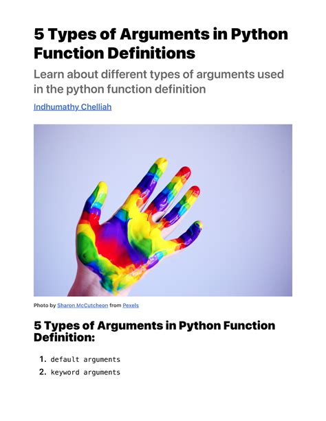 5 Types Of Arguments In Python Function Definitions By Indhumathy