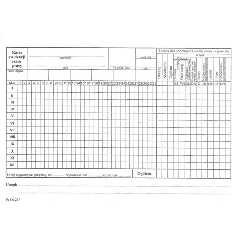Karta Ewidencji Czasu Pracy A Taniedruki Sklep Online