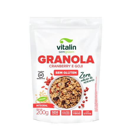 Granola Sem Gluten Sem A Ucar Sabor Cranberry E Goji G Vitalin Kamala