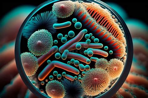 Macro Close Up Of Bacteria Under Microscope Ai Generative Stock