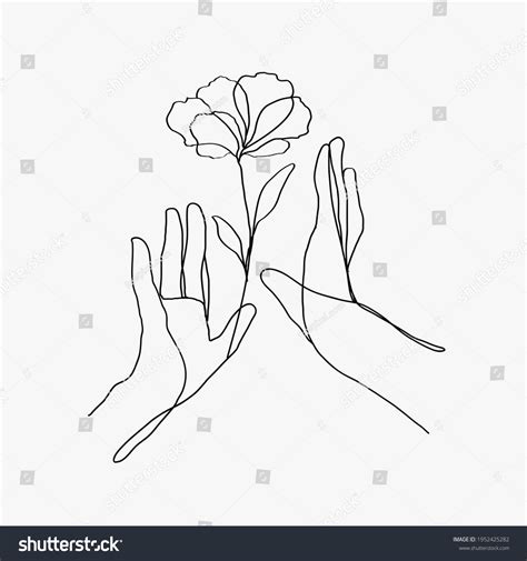 Minimal Line Art Hands Floral Black Stock Illustration 1952425282