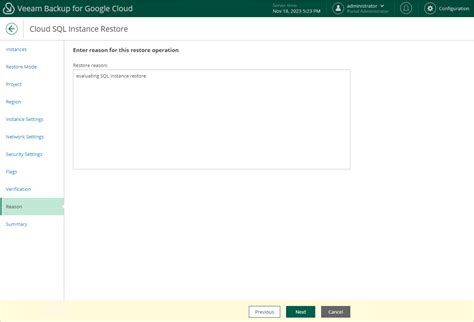 Step 12 Specify Restore Reason Veeam Backup For Google Cloud User Guide