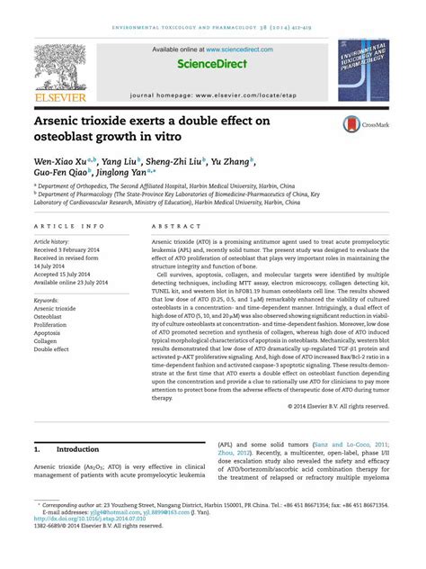 Pdf Arsenic Trioxide Exerts A Double Effect On Osteoblast Growth In