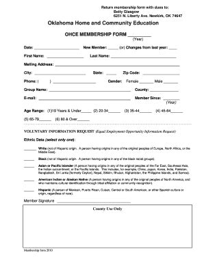 Fillable Online Oces Okstate OHCE Membership Form Updated 2010 Oces