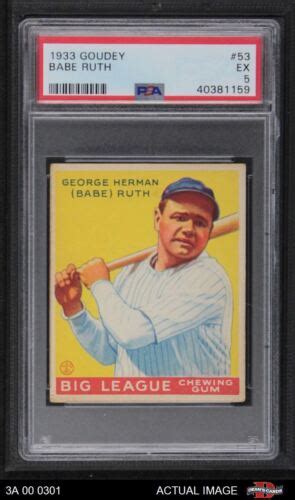 1933 Goudey 53 Babe Ruth Yankees HOF PSA 5 EX EBay