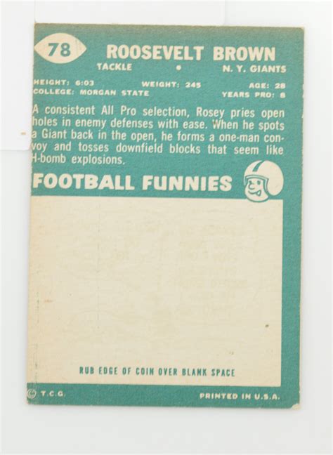 1960 Roosevelt Brown New York Giants Topps 78 Football Card Property