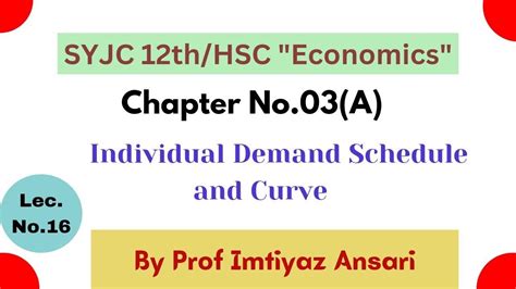 16 12th Class HSC Board Economics Individual Demand Schedule And