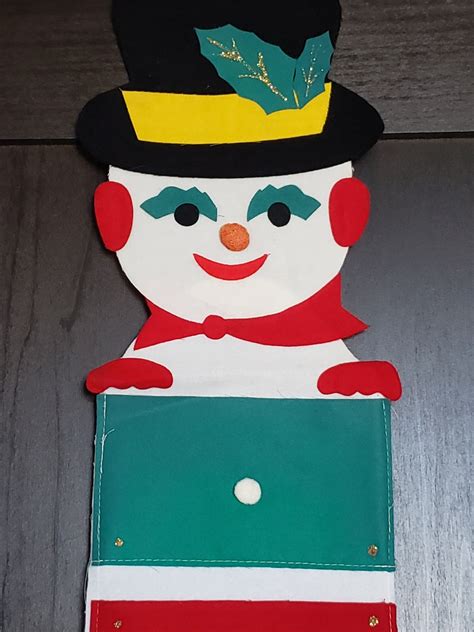 Vintage Felt Frosty the Snowman Holiday Card Holder Wall Hanging for ...