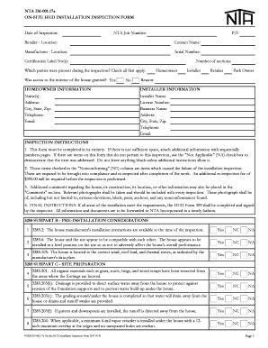 Fillable Online Manufactured Home Installation Request NTA Inc Fax