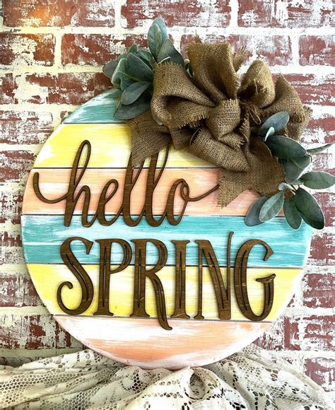 Spring Wreath Spring Door Hanger Round Wooden Door Hanger Etsy Canada