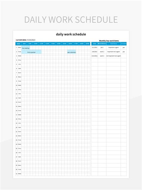 Daily Work Schedule Excel Template And Google Sheets File For Free ...