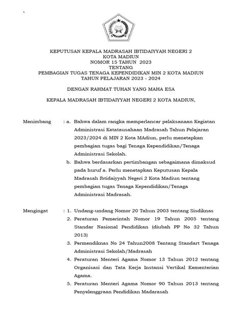 Sk Pembagian Tugas Tendik 2023 2024 Pdf