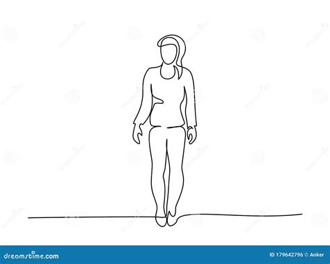 One Continuous Line Drawing Standing Woman Vector Stock Vector