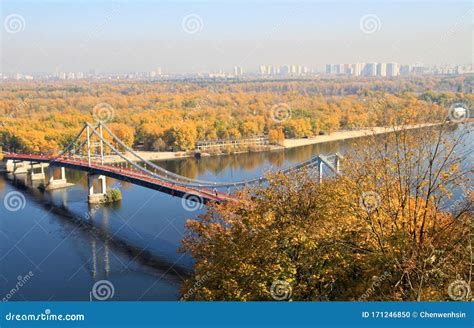 Kyiv, Ukraine - Oct 2019: Bridge in Fall/Autumn. Stock Photo - Image of ...