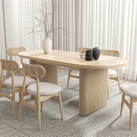 Free Shipping On Japandi Oval Extendable Whitewash Dining Table