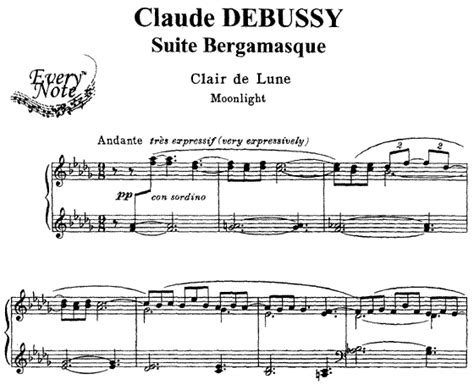 Debussy Suite Bergamasque Clair De Lune Moonlight Piano Sheet Music Download