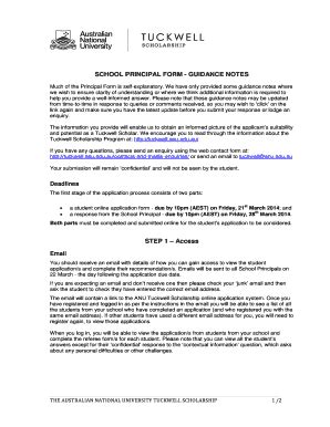 Fillable Online Tuckwell Anu Edu SCHOOL PRINCIPAL FORM GUIDANCE NOTES