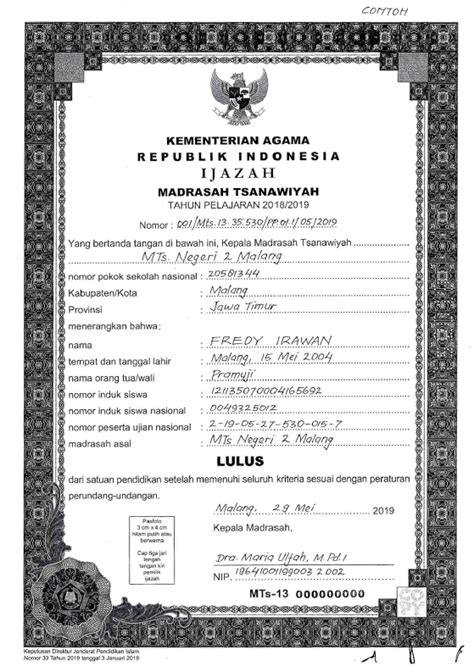 Petunjuk Teknis Penulisan Blangko Ijazah Madrasah Ra Mi Mts Ma