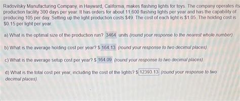 Solved Radovilsky Manufacturing Company In Hayward Chegg